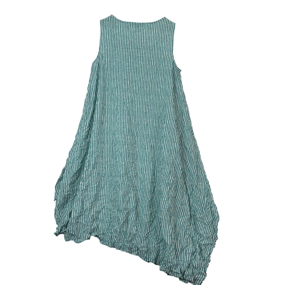 Liv By Habitat Teal Striped Crinkle Asymmetrical‎ Dress Women S Lagenlook Artsy - Picture 3 of 6